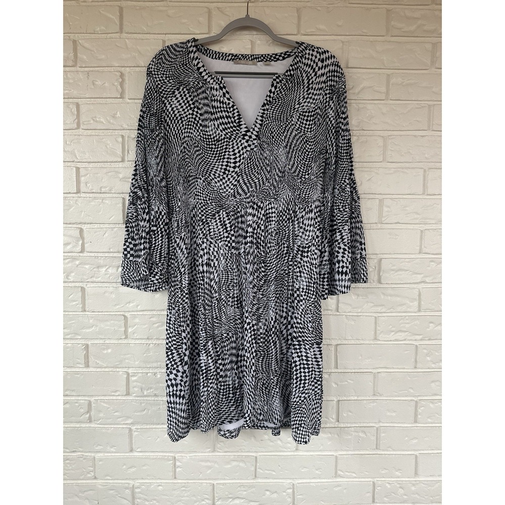 Sunny Leigh Black & White Optical Checkered Midi Dress – Size L